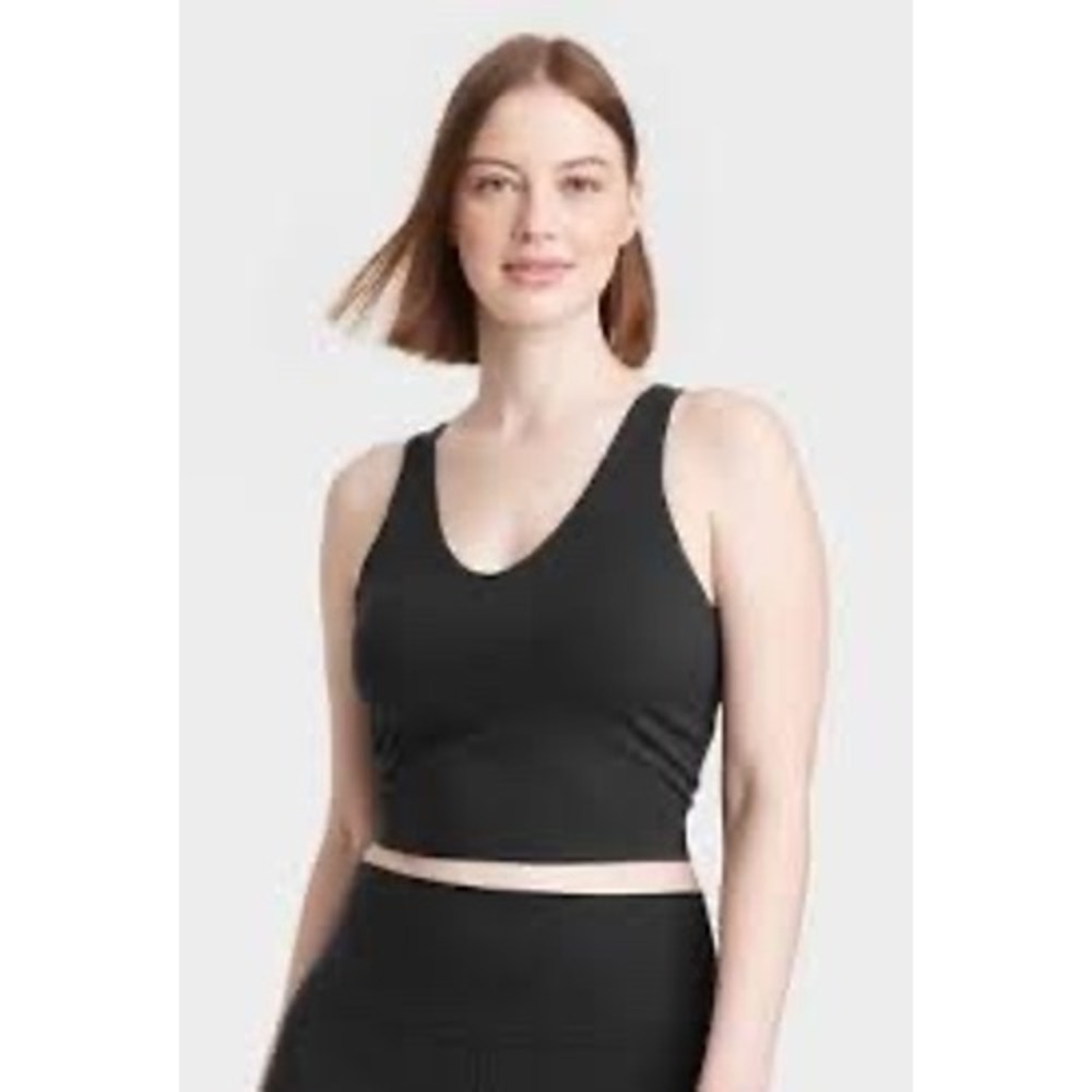 All in Motion Black Flex LS V-Neck Crop Bra XXS NWT Light Support Yoga Tank